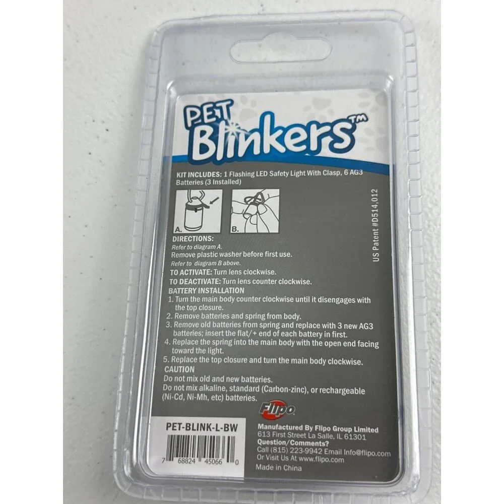Pet Blinkers LED Safety Light With Clasp & 6 AG3 Batteries For Large Breed Dogs